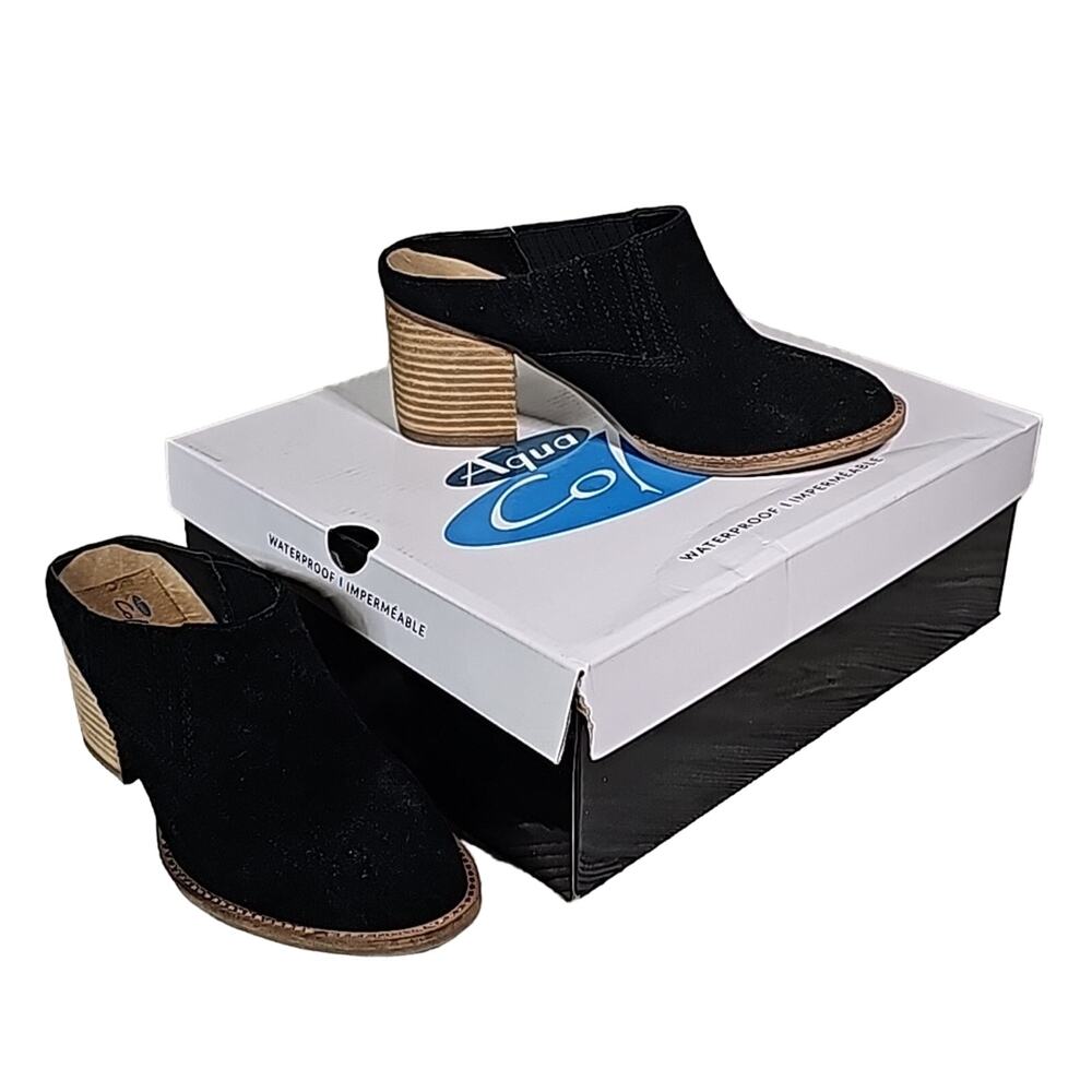 Aqua College Nan Black Leather Waterproof Slip On Mules Womens Size 6 NEW
